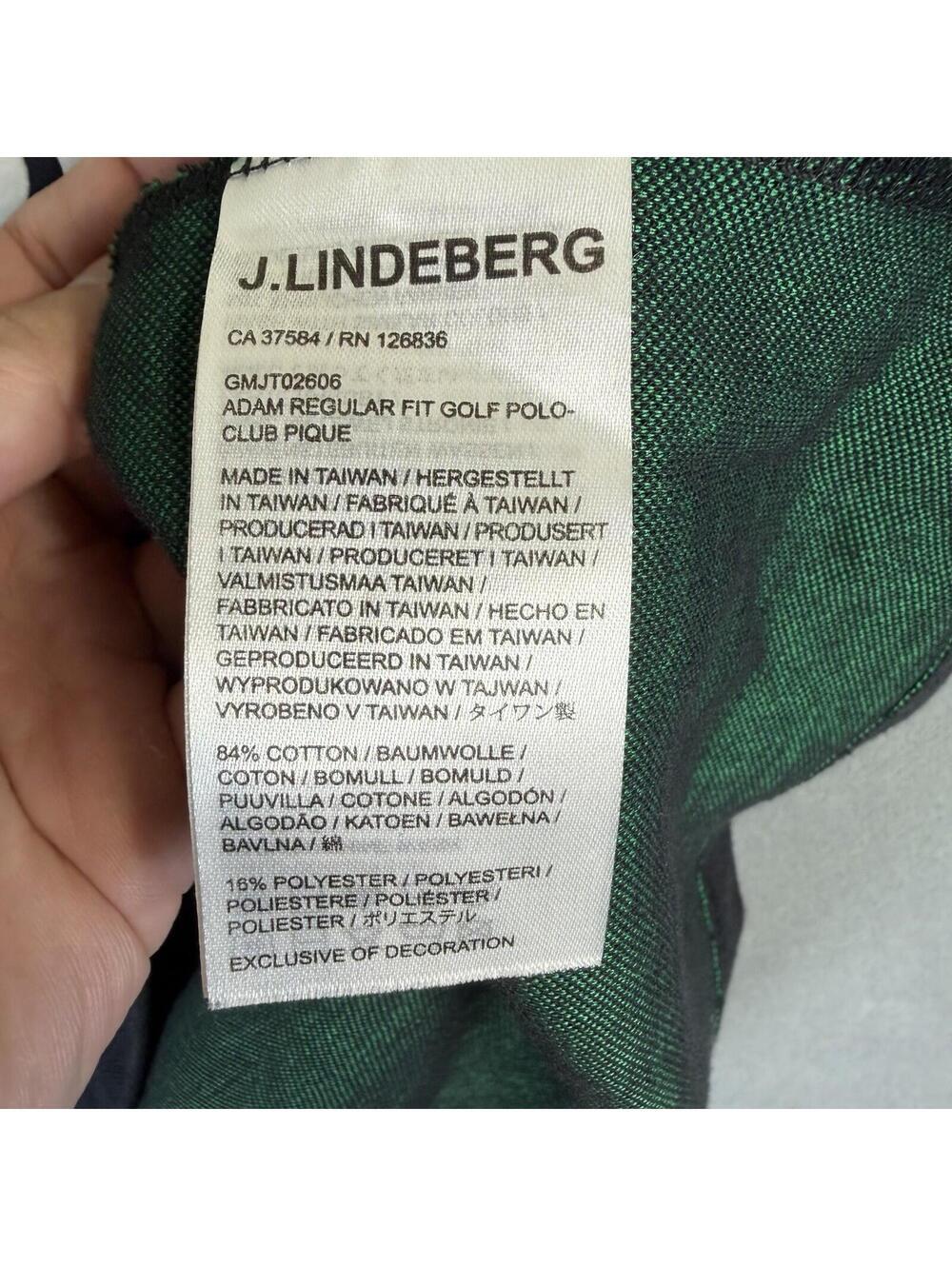 J.Lindeberg Golf Polo Shirt Mens Large Black Green Adam Pique Regular Fit Logo - Picture 7 of 7
